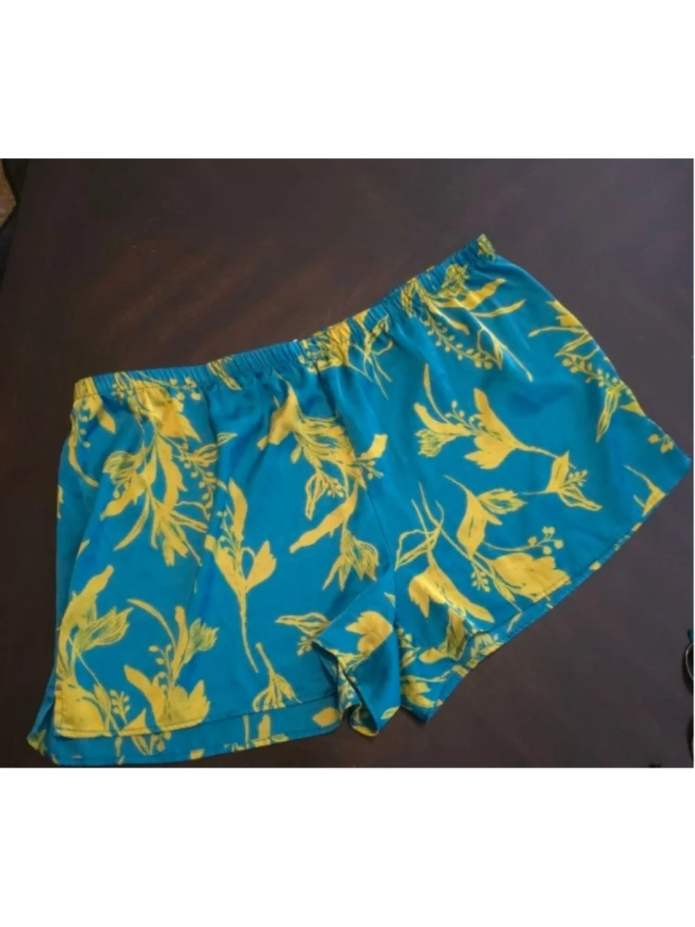 Womens Plus Size NWOT Coquette Regency Satin Teal Yellow Floral PJ Shorts XXL